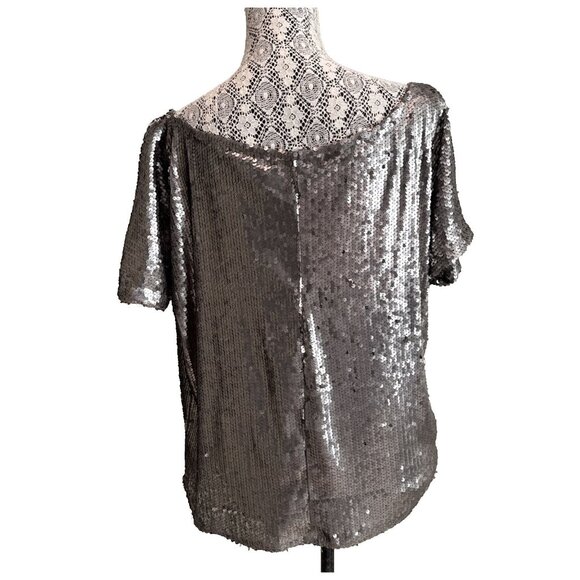 Hayden Los Angeles Fully Silver Sequined Short Sleeve Blouse Size Small 1920 - Picture 5 of 12